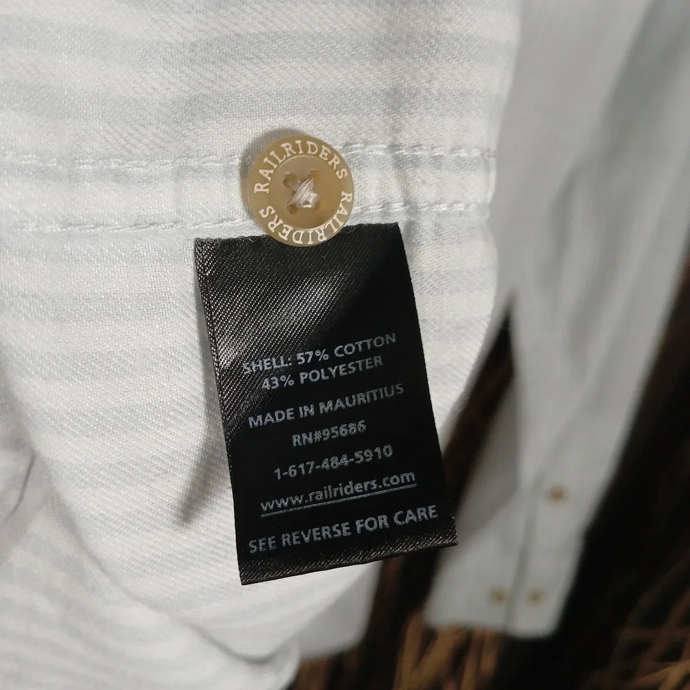 RailRiders LOA Henley Shirt Mens XL Blue White Stripe Band Collar RR-SPS